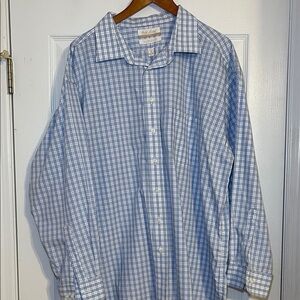 Roundtree & Yorke Blue Checkered Button Down Shirt. Size 19.